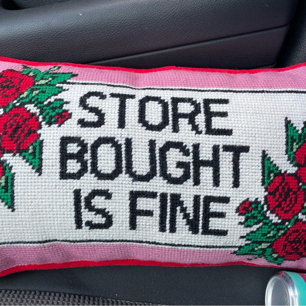 Store Bought is Fine Needlepoint Pillow, Furbish Studio!